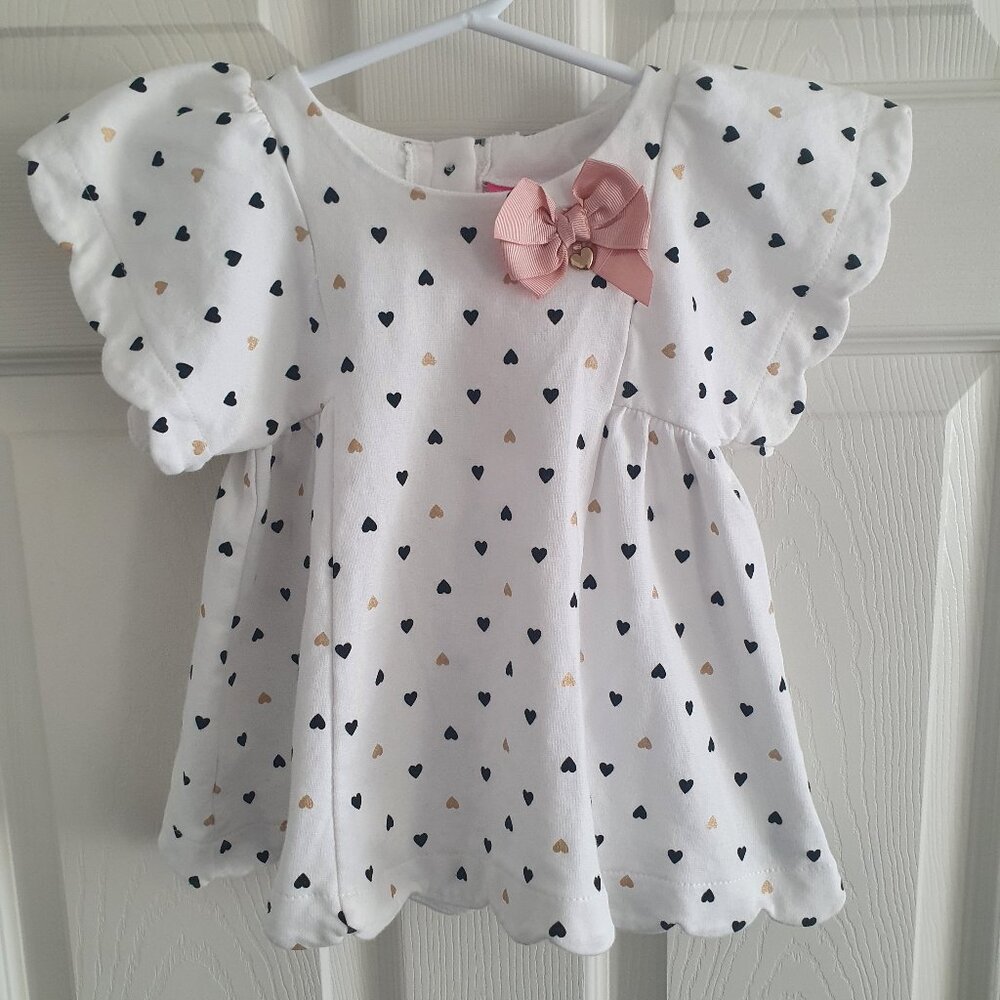 Isaac Mizrahi Girl Dress/Shirt Size 18 Months White Hearts Bow Ruffle
